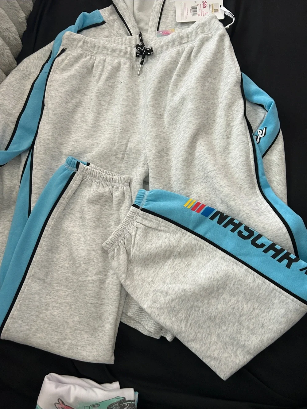 Justice Girls Gray & Blue Racing Hoodie sweats and Graphic Tee Set nascar racing